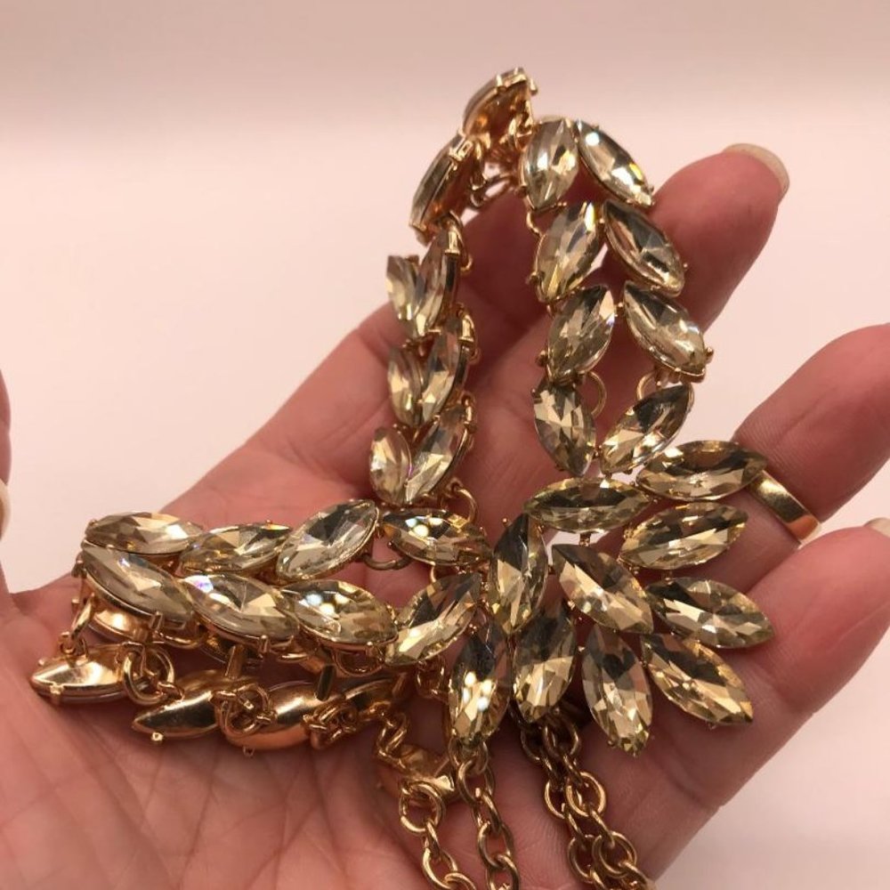 Gold-Tone & Faceted Gems Statement Necklace - Picture 9 of 10